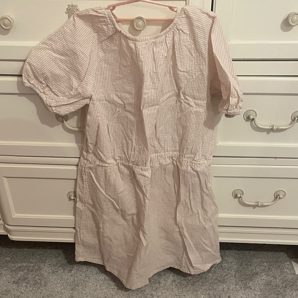 H&M Light Tan Striped Muslin Seersucker Casual Dress - Picture 3 of 3